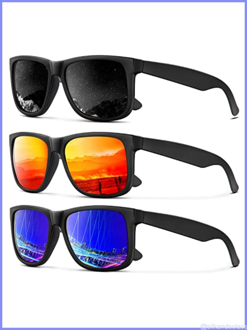 Polarized Sunglasses Unisex Rectangular Full Frame Retro UV400 3 Pack